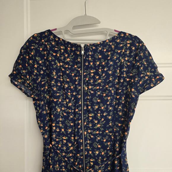 Women's Forever 21 Blue Floral Rayon Fit & Flare Dress | Size Small - Picture 5 of 8